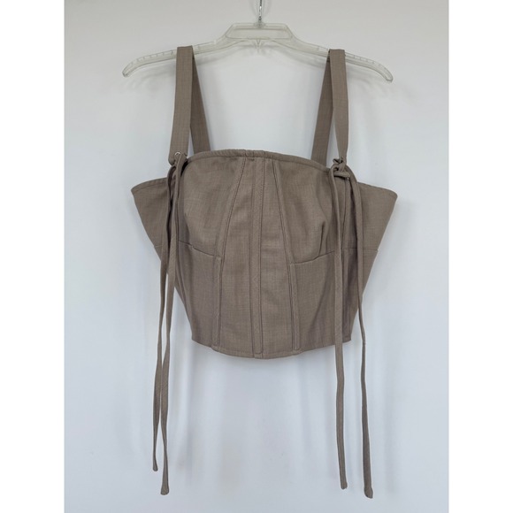 PrettyLittleThing Tops - PrettyLittleThing Shape Stone Woven Strappy Tan Coquette Corset Tank Top Size 10